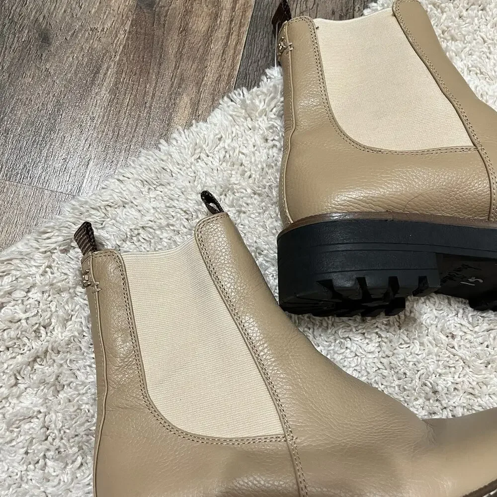 Sam Edelman Size 7 M Tan Sesame Waterproof Leather Laguna Chelsea Boots